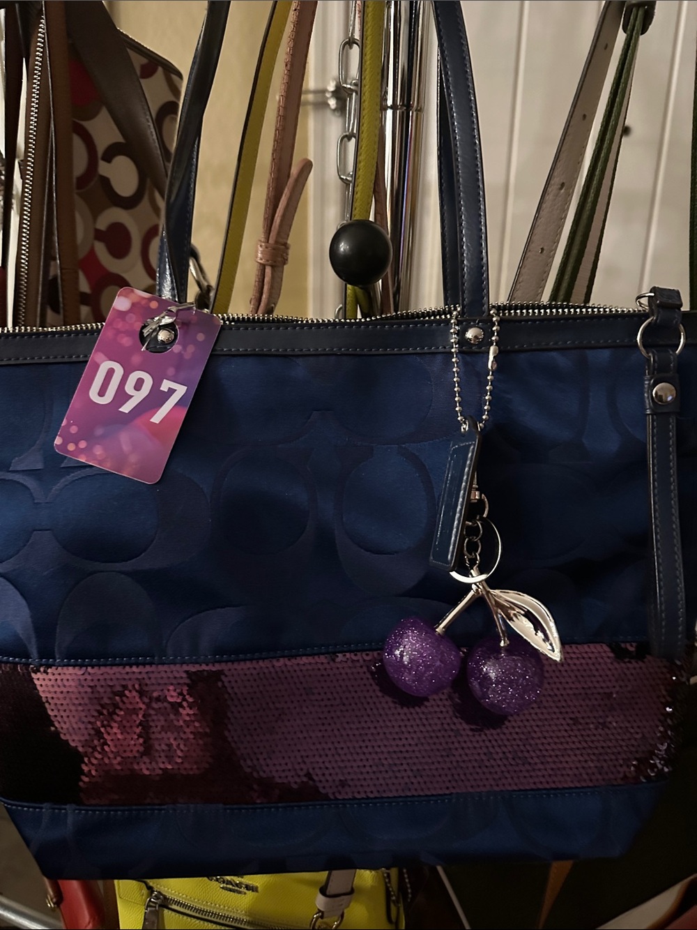 Coach Blue Signature Tote with Sequin Band
